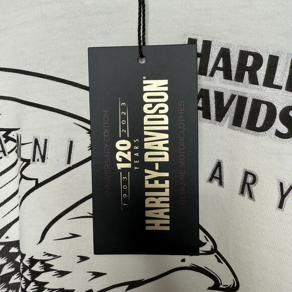 Harley Davidson Women's V Neck White Shirt 120th Anniversary Large Eagle Design - Picture 6 of 10